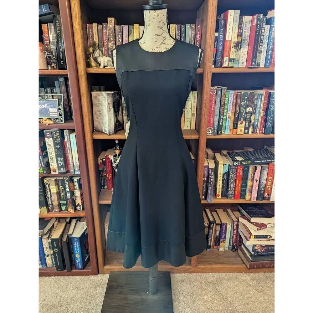 L'Agence Women's Size 6 Black Pleated 100% Genuine Lambskin Midi Dress